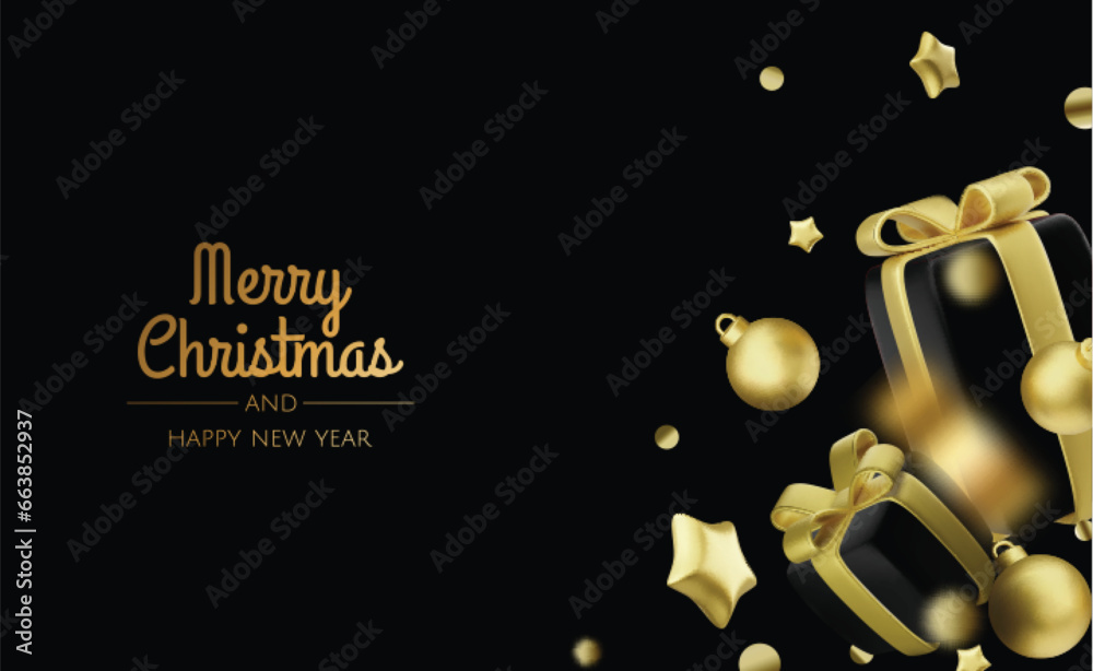 Christmas and New Year gift boxes with gold confetti. Festive Xmas background. Festive Xmas background. Holiday gifts surprise. Realistic 3d Design Vector illustration Christmas and New Year gift boxes with gold confetti. Festive Xmas background. Festive Xmas background. Holiday gifts surprise. Realistic 3d Design Vector illustration