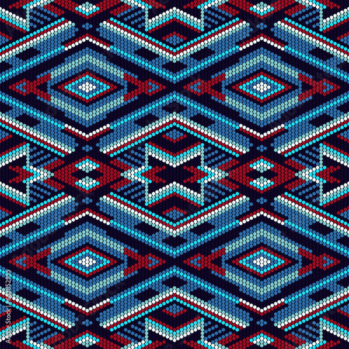 Native American Beaded seamless pattern. Ethnic Tribal ornament. Huichol art.