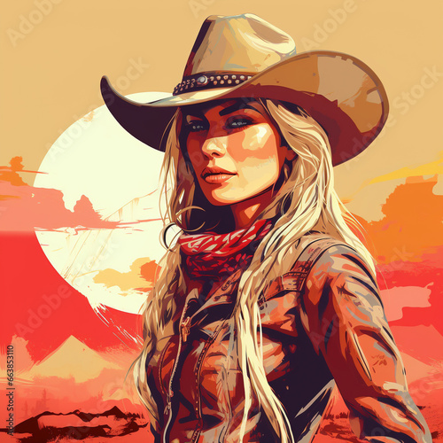 Attractive young cowgirl illustration. Generative ai