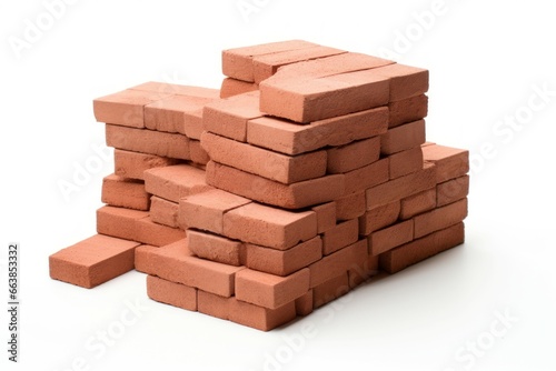 Bricks stack isolated on white background. House design solid industry square. Generate Ai