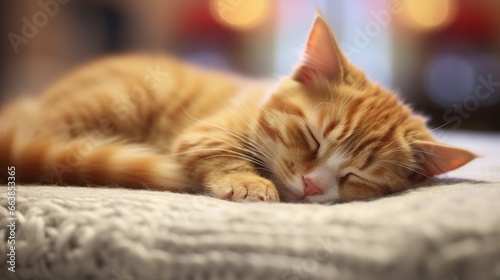cute cat is sleeping on the sofa © AdobCho