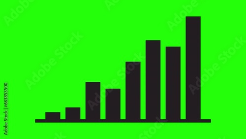 Growth graph,, columns rise (upward direction) on green screen