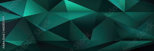 A dark green abstract background with triangles.
