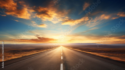 sunset over the asphalt road