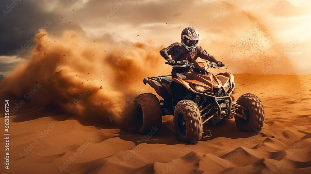 man riding atv on sand in desert man riding atv on sand in desert