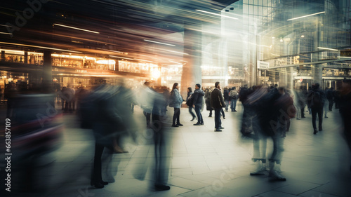 Blurred background of people walking in the city