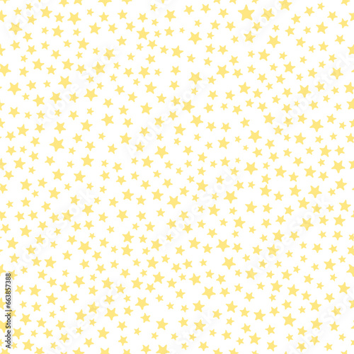 All over vector seamless repeat pattern with ditsy twinkling shining yellow stars tossed on white background. Versatile kids, Christmas and all over backdrops.