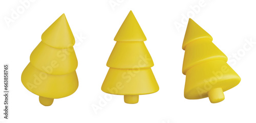 Set yellow Christmas tree . Glossy New year and xmas abstract tree shapes.