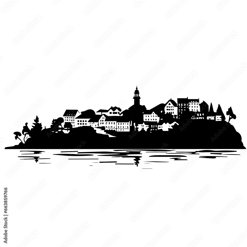 House vector, house silhouette, village vector, skyline, house, vector, city, town, illustration, building, home, architecture, street, village, cartoon, design, old, drawing, sketch, urban, vintage, 