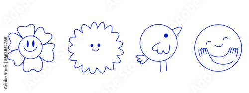 Vector illustration in trendy flat simple linear style, funny mascot and cartoon character, friendly sticker and badge for advertising, social media