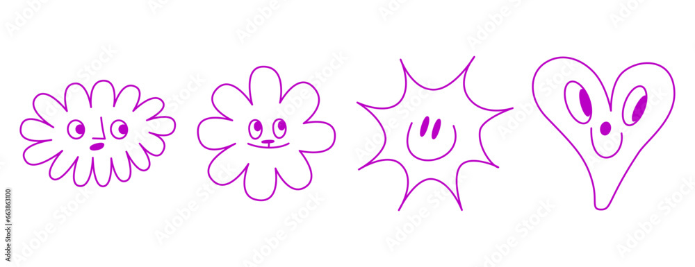 Vector illustration in trendy flat simple linear style, funny mascot and cartoon character, friendly sticker and badge for advertising, social media Vector illustration in trendy flat simple linear style, funny mascot and cartoon character, friendly sticker and badge for advertising, social media