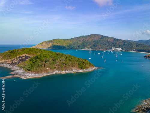 Beautiful sea landscape view at Phuket island Thailand in summer season,Drone camera view shot