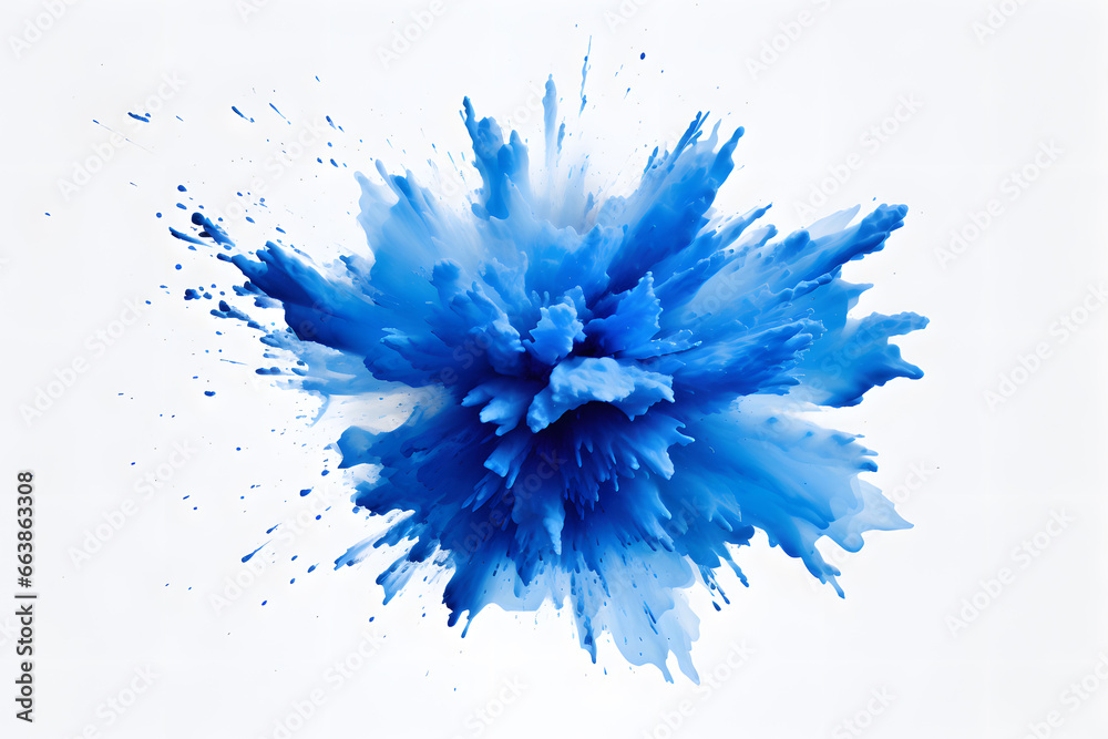 Blue powder explosion isolated on white background  - obrazy, fototapety, plakaty 