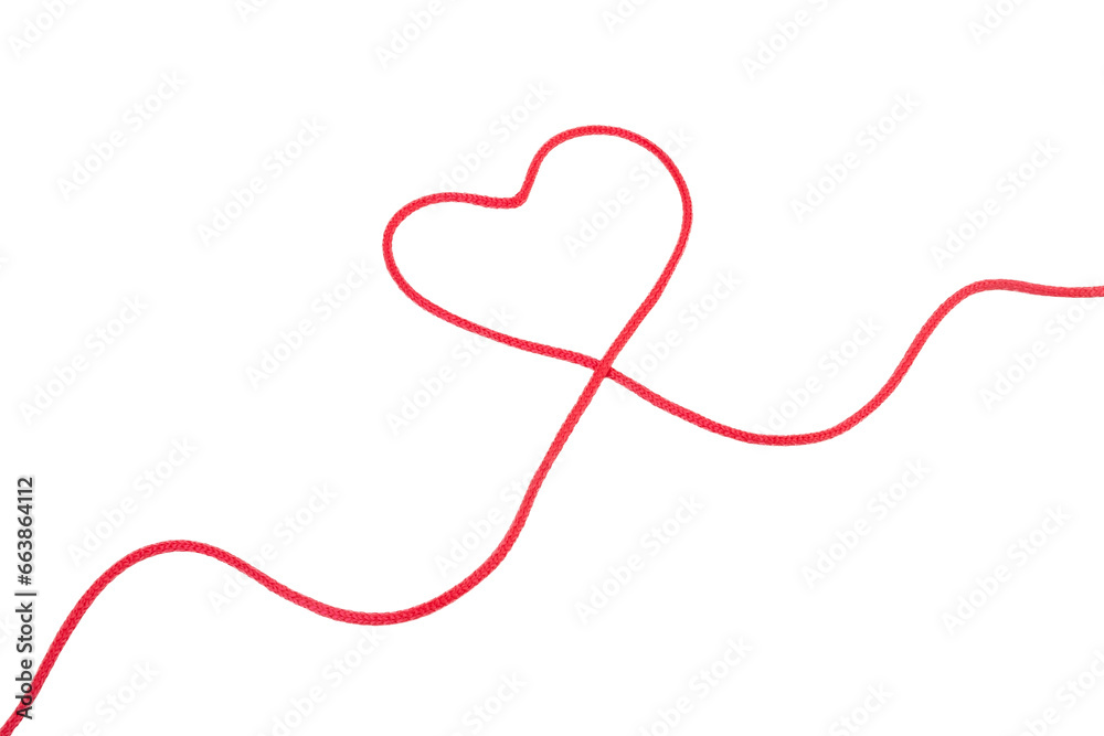 Heart made of red cord on a white background