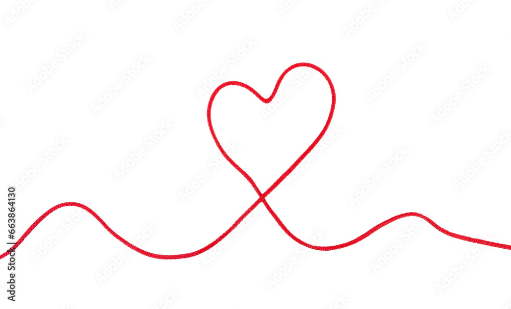 White background with heart made of red cord White background with heart made of red cord