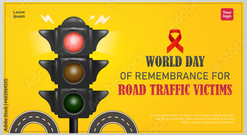 Red traffic light gives warning, 3d vector. Suitable for World Road Traffic Victims Memorial Day, traffic attention and safety
