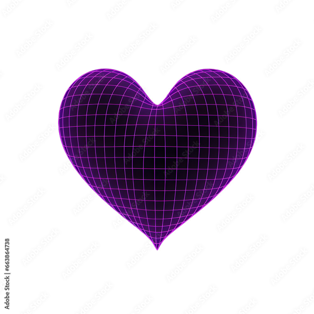 Happy Valentine's Day 3D heart geometry wireframe-shape icon in Y2K retro-futuristic aesthetic style. Neon purple color. Design for greeting cards, posters, flyers, and banners. Generative AI. Happy Valentine's Day 3D heart geometry wireframe-shape icon in Y2K retro-futuristic aesthetic style. Neon purple color. Design for greeting cards, posters, flyers, and banners. Generative AI.