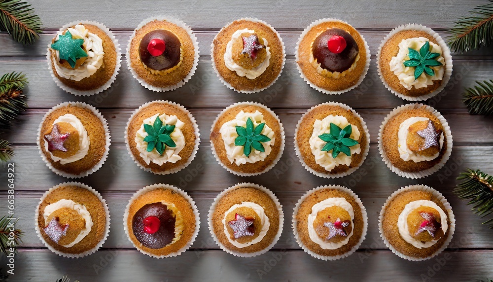 Fototapeta premium おしゃれなカップケーキがたくさん 俯瞰