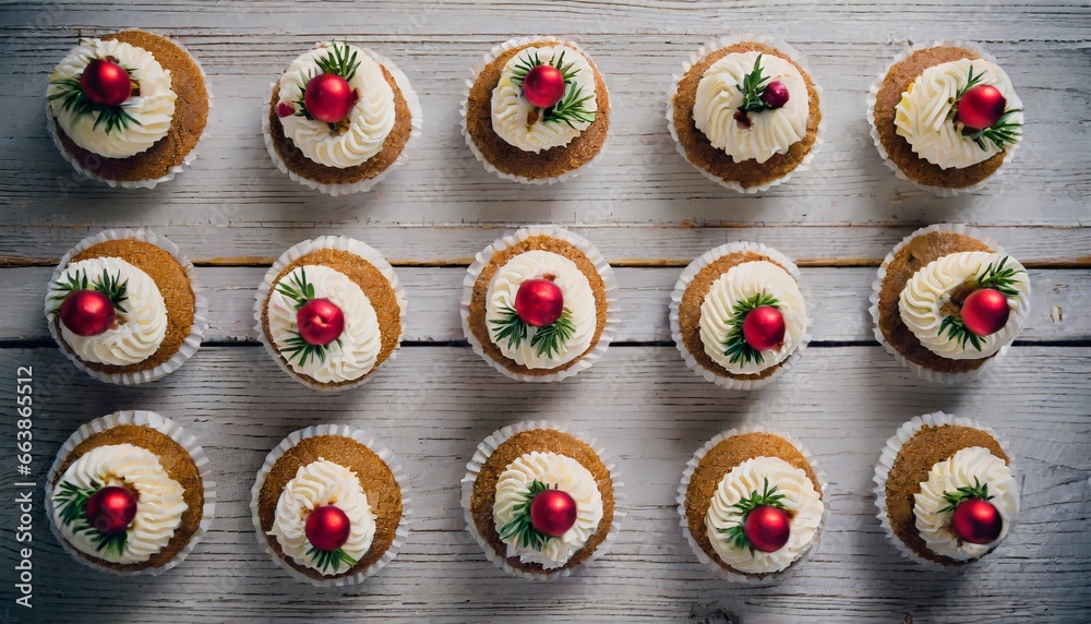 Fototapeta premium おしゃれなカップケーキがたくさん 俯瞰