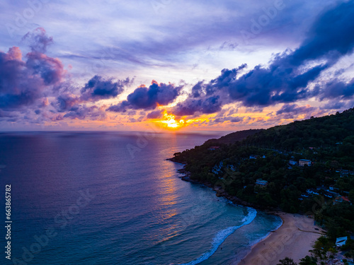 Aerial view sunset sky over sea,Nature Light Sunset or sunrise over ocean,Colorful dramatic scenery sky, Amazing clouds and waves in evening sky, Beautiful light nature background