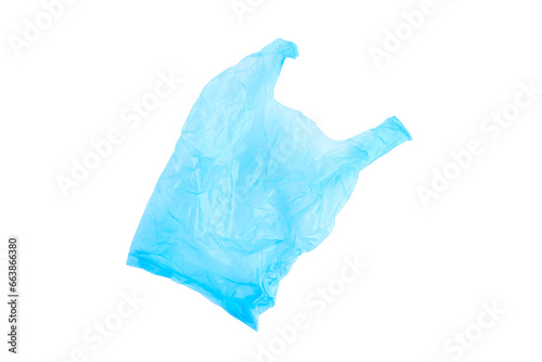 Blue plastic bag isolated on white background, Empty blue plastic bag