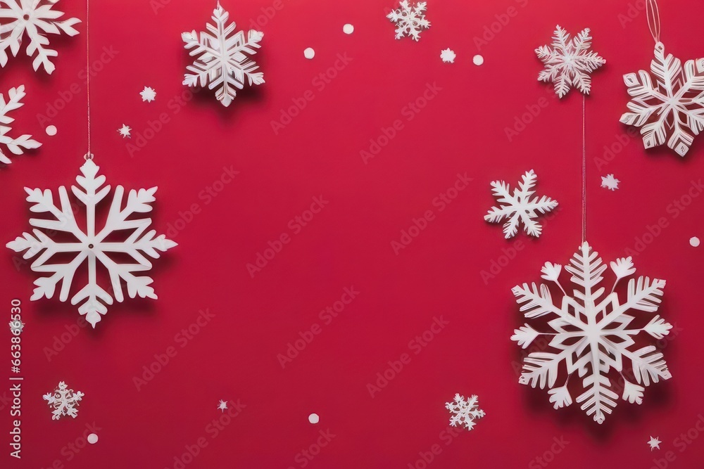 Merry Christmas and Happy New Year greeting card design with paper cut snowflakes with copy space. Seasonal holidays paper art banner. Generative AI Merry Christmas and Happy New Year greeting card design with paper cut snowflakes with copy space. Seasonal holidays paper art banner. Generative AI