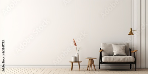 white sofa with a minimalist background style of light brown and cream, generative ai. © candra