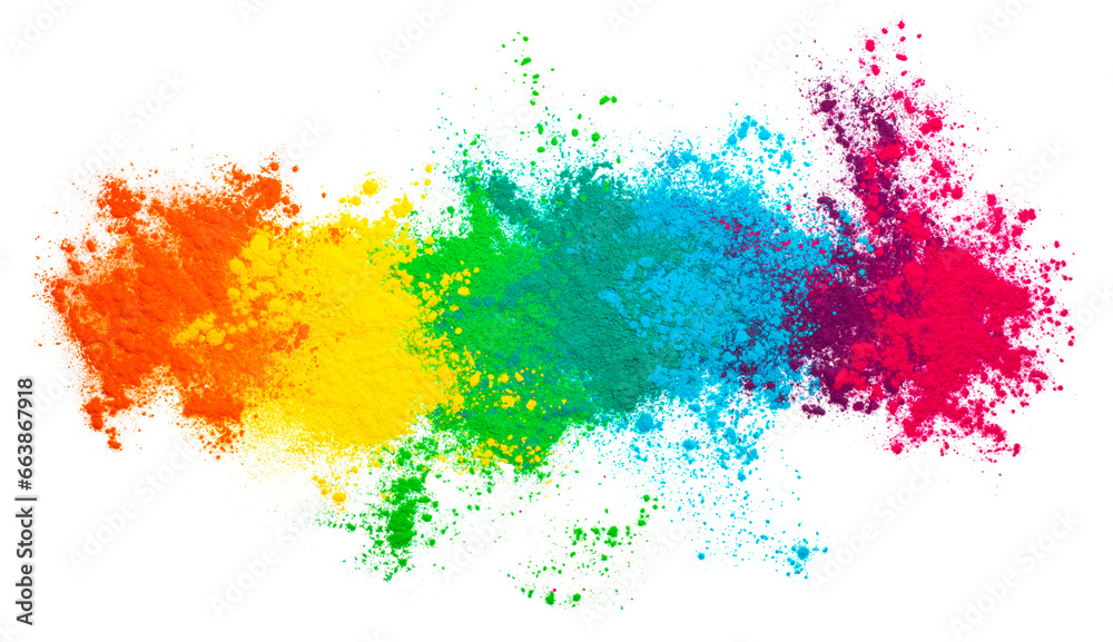 Multicolor holi paint powder explosion isolated on white background - obrazy, fototapety, plakaty 