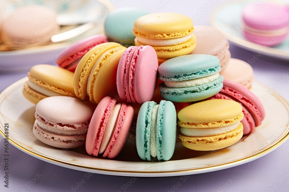 Colorful Macarons on Pastel Plate Colorful Macarons on Pastel Plate