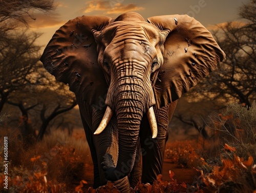 Elephant walking through bushes in the jungle generative ai © Generative Ai