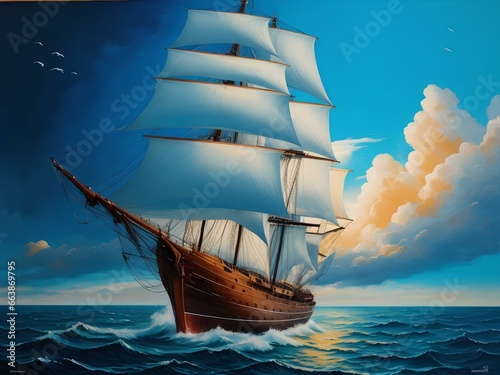 sailing ships sailing on the ocean, created by ai generated