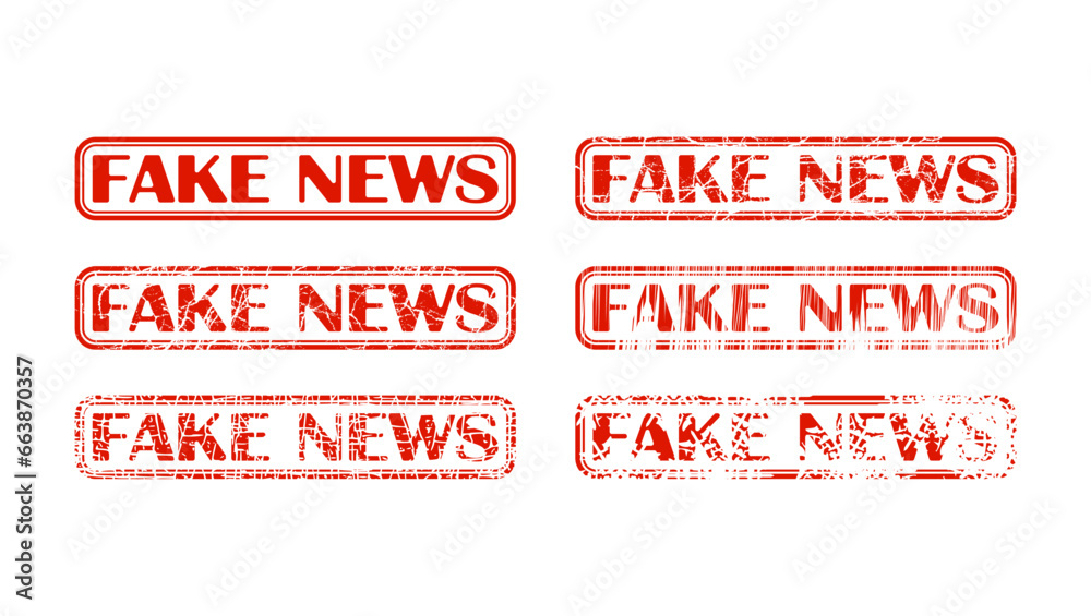 Fake News Stamp, red isolated silhouettes set Fake News Stamp, red isolated silhouettes set