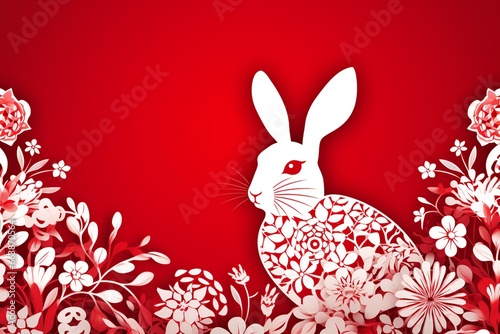 Red and White Easter Bliss - Vector Bunny Card photo