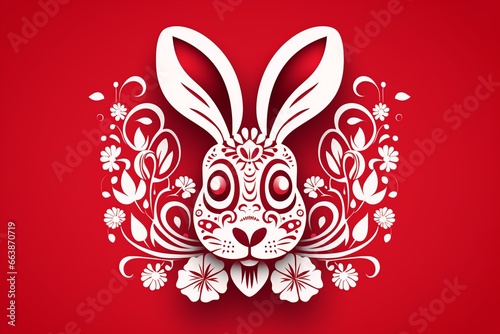 Red and White Easter Bliss - Vector Bunny Card photo