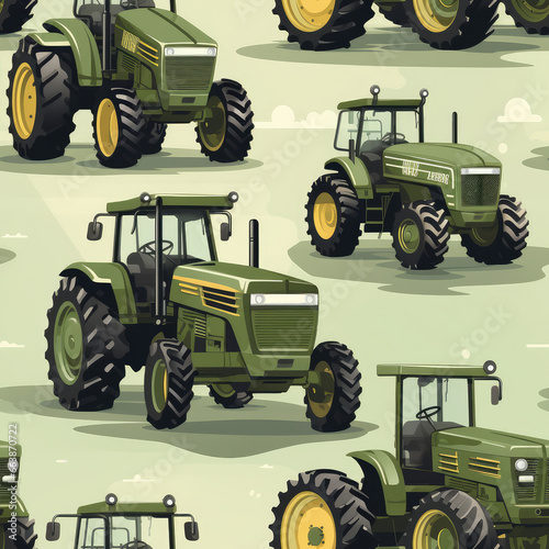 Tractors in a field cartoon repeat pattern