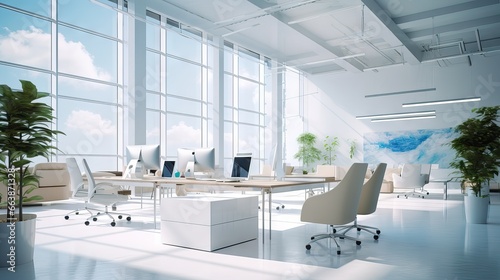 Bright  white minimalist office space designed for unique ideas and teamwork  fostering an agile mindset in processes and collaboration. Generative AI.
