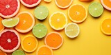 orange fruit slices yellow background, generative ai..