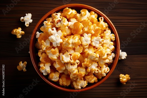 Sweet and Crunchy Delight: Top-Down Caramel Popcorn Close-Up
