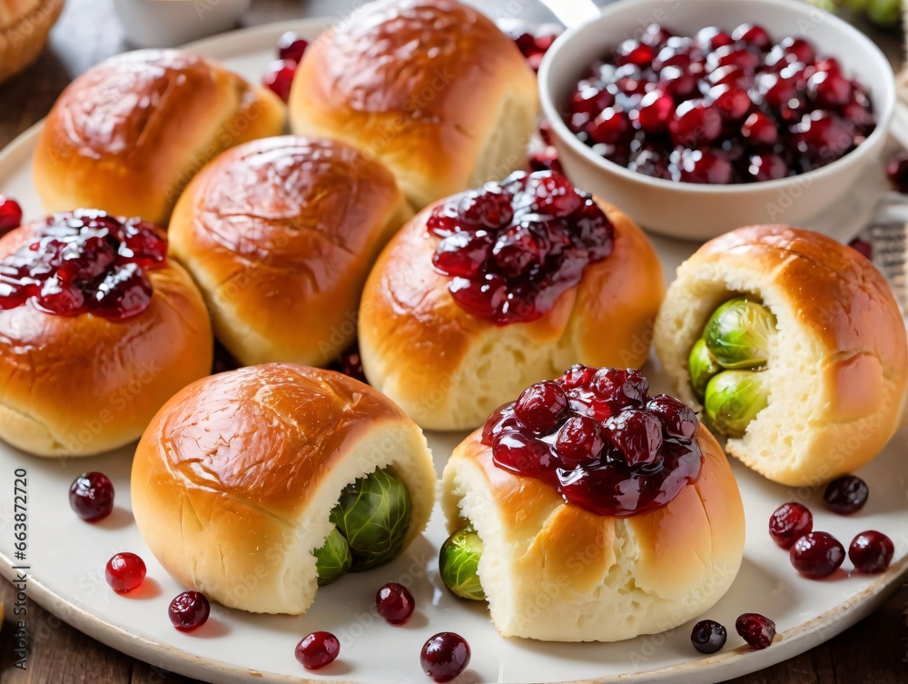 A Plate Of Cran And Cheese Rolls With Cran And Cran Sauce