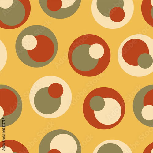 Foto Polka dot pattern with colourful overlapping dots on yellow background