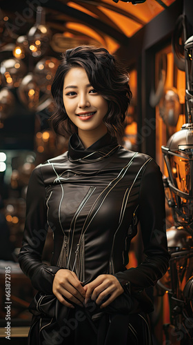 beautifull woman portrait with leather jacket