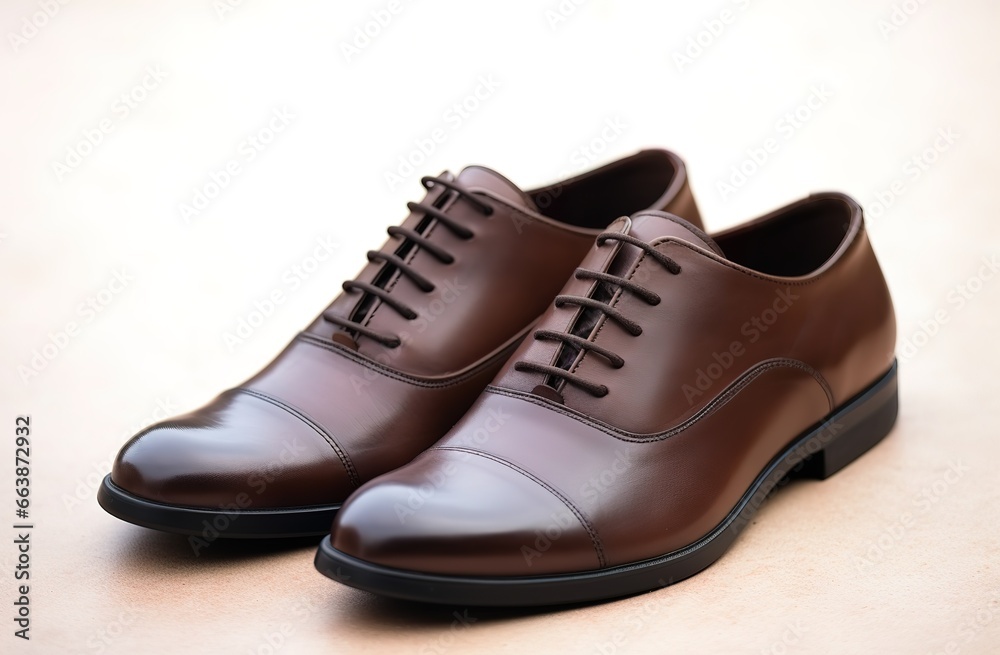a shiny dark brown shoe, on a white background.