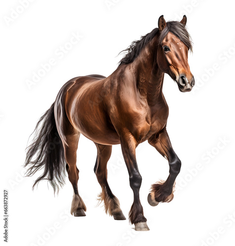 Portrait of a stallion horse standing isolated on white background
