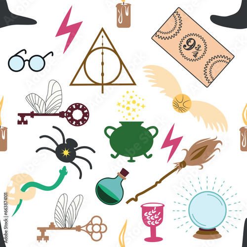 Φωτογραφία Magic items seamless pattern in flat style