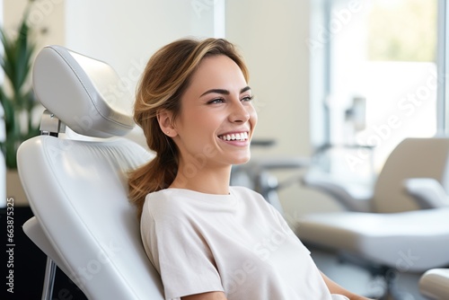 portrait of a smiling businesswoman sitting at dental