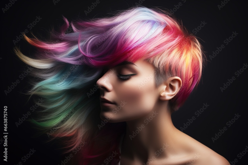 Fototapeta premium portrait of woman with rainbow colored hair