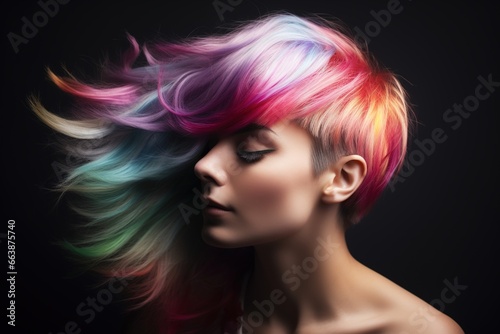 portrait of woman with rainbow colored hair