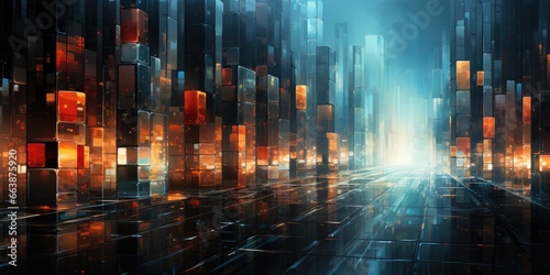 Abstract night cityscape background. Smart city  ai and digital transformation concept. Generative AI