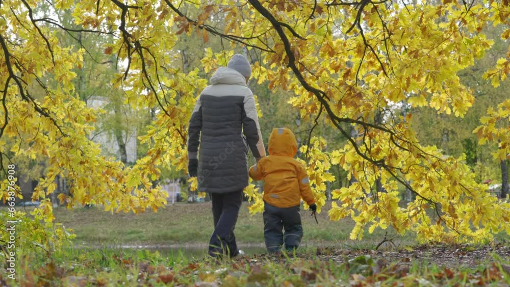 mother and toddler child little boy near pond in autumn park. Pavlovsk, St. Petersburg, Russia. mother and toddler child little boy near pond in autumn park. Pavlovsk, St. Petersburg, Russia.