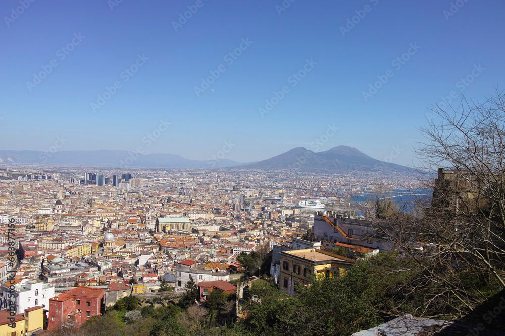 Aerial view of Naples city with Mount Vesuvius